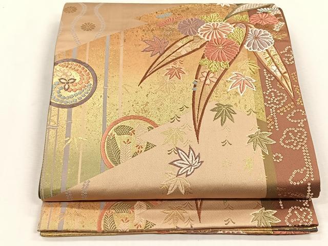 平和屋着物◎六通柄袋帯　唐織　草花文　金糸　正絹　逸品　CABH7557yk