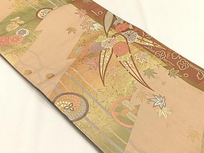 平和屋着物◎六通柄袋帯　唐織　草花文　金糸　正絹　逸品　CABH7557yk