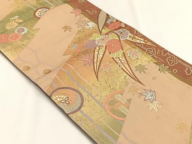 平和屋着物◎六通柄袋帯　唐織　草花文　金糸　正絹　逸品　CABH7557yk