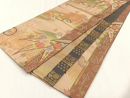 平和屋着物◎六通柄袋帯　唐織　草花文　金糸　正絹　逸品　CABH7557yk