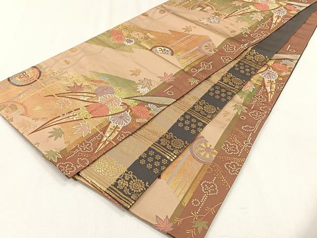 平和屋着物◎六通柄袋帯　唐織　草花文　金糸　正絹　逸品　CABH7557yk