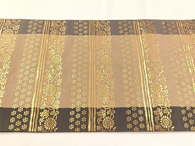 平和屋着物◎六通柄袋帯　唐織　草花文　金糸　正絹　逸品　CABH7557yk