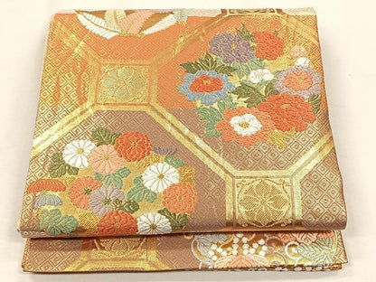 平和屋着物◎佐賀錦　六通柄袋帯　唐織　蜀江花文　金糸　正絹　逸品　CABH7561yk