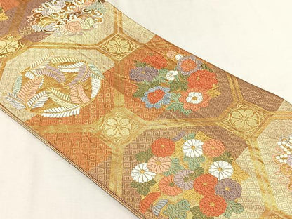 平和屋着物◎佐賀錦　六通柄袋帯　唐織　蜀江花文　金糸　正絹　逸品　CABH7561yk