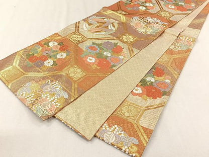 平和屋着物◎佐賀錦　六通柄袋帯　唐織　蜀江花文　金糸　正絹　逸品　CABH7561yk