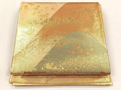 平和屋着物◎六通柄袋帯　遠山花鳥文　金糸　正絹　逸品　CABH7562yk