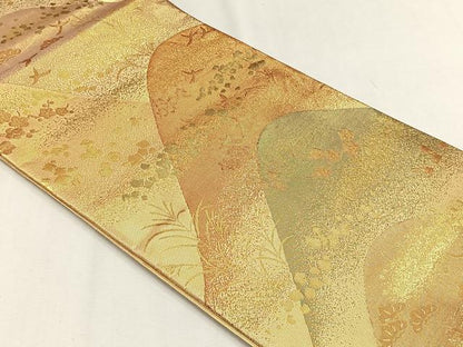 平和屋着物◎六通柄袋帯　遠山花鳥文　金糸　正絹　逸品　CABH7562yk