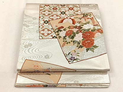 平和屋着物◎六通柄袋帯　唐織　小倉錦　銀糸　正絹　逸品　CABH7563yk
