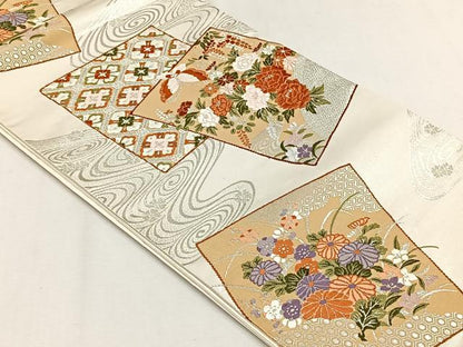 平和屋着物◎六通柄袋帯　唐織　小倉錦　銀糸　正絹　逸品　CABH7563yk