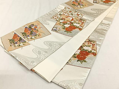 平和屋着物◎六通柄袋帯　唐織　小倉錦　銀糸　正絹　逸品　CABH7563yk