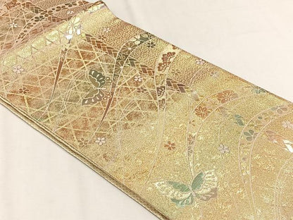 平和屋着物◎佐賀錦　全通柄袋帯　花蝶文　金銀糸　正絹　逸品　CABH7564yk