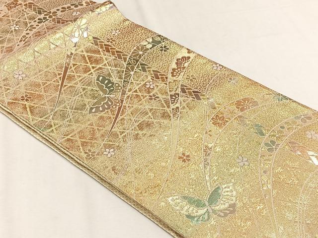 平和屋着物◎佐賀錦　全通柄袋帯　花蝶文　金銀糸　正絹　逸品　CABH7564yk