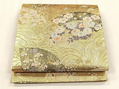 平和屋着物◎六通柄袋帯　唐織　花がたり　金糸　正絹　逸品　CABH7567yk