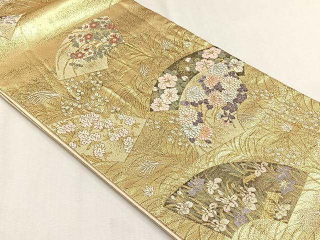平和屋着物◎六通柄袋帯　唐織　花がたり　金糸　正絹　逸品　CABH7567yk