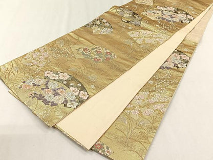 平和屋着物◎六通柄袋帯　唐織　花がたり　金糸　正絹　逸品　CABH7567yk