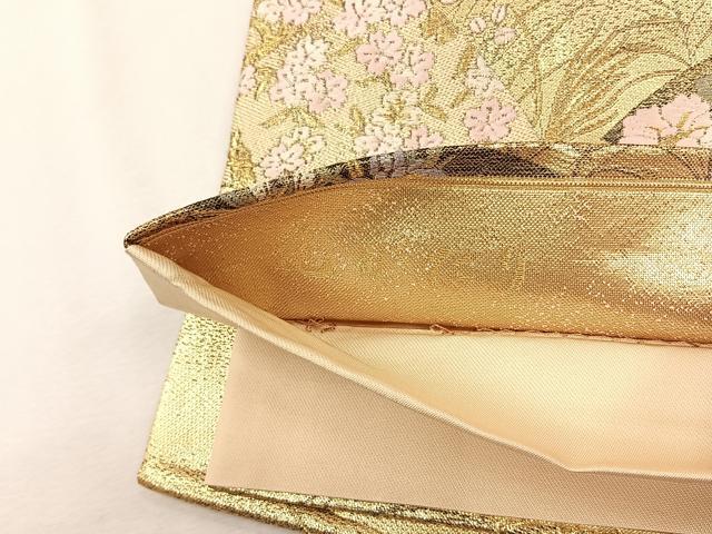 平和屋着物◎六通柄袋帯　唐織　花がたり　金糸　正絹　逸品　CABH7567yk