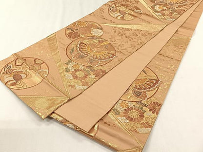 平和屋着物◎六通柄袋帯　花蝶丸文　金糸　正絹　逸品　CABH7568yk