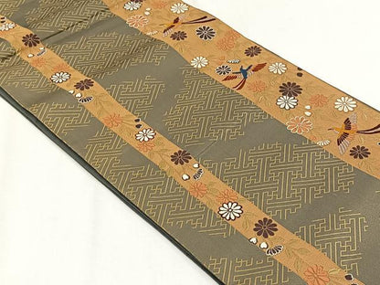 平和屋着物◎六通柄袋帯　唐織　花鳥文　金糸　正絹　逸品　CABH7570yk