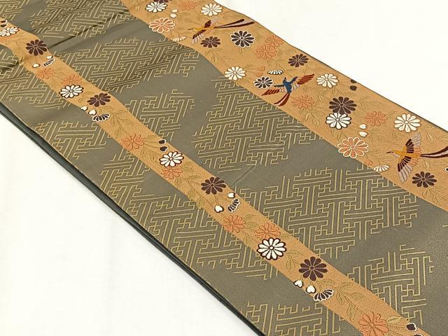 平和屋着物◎六通柄袋帯　唐織　花鳥文　金糸　正絹　逸品　CABH7570yk