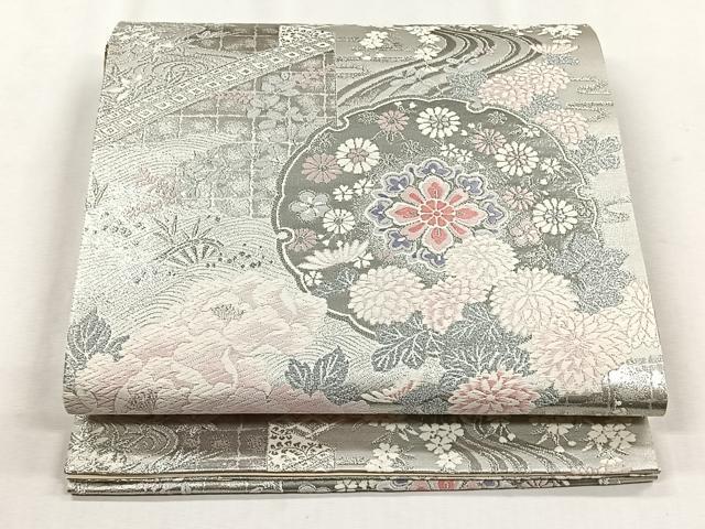 平和屋着物◎六通柄袋帯　唐織　九百錦　雪輪正倉院花文　プラチナ二重箔　正絹　逸品　CABH7571yk