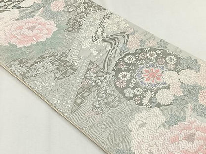 平和屋着物◎六通柄袋帯　唐織　九百錦　雪輪正倉院花文　プラチナ二重箔　正絹　逸品　CABH7571yk