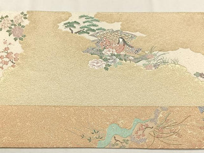 平和屋着物◎六通柄袋帯　寿光織　流水花文　金糸　正絹　逸品　CABH7572yk