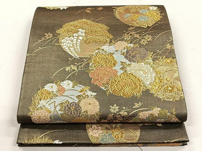 平和屋着物◎流水袋帯　唐織　草花丸文　金銀糸　正絹　逸品　未使用　CABH7573yk