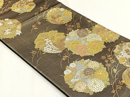 平和屋着物◎流水袋帯　唐織　草花丸文　金銀糸　正絹　逸品　未使用　CABH7573yk