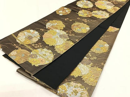 平和屋着物◎流水袋帯　唐織　草花丸文　金銀糸　正絹　逸品　未使用　CABH7573yk