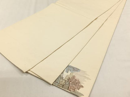 平和屋着物◎太鼓柄袋帯　紬地　すくい織　風景草木文　正絹　逸品　CABH7574yk