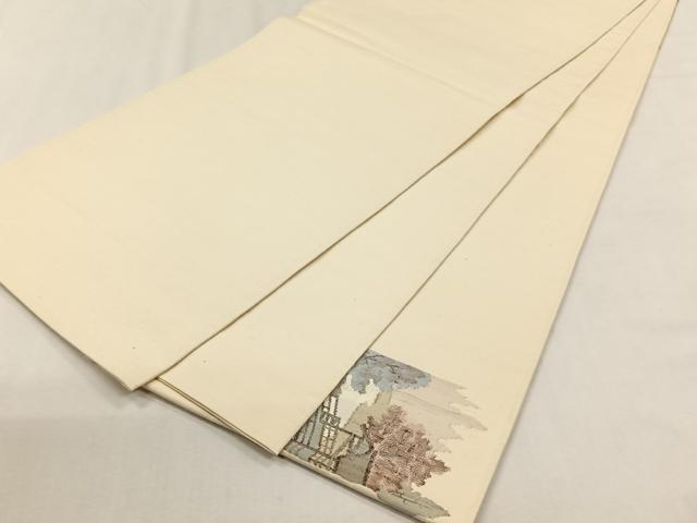 平和屋着物◎太鼓柄袋帯　紬地　すくい織　風景草木文　正絹　逸品　CABH7574yk