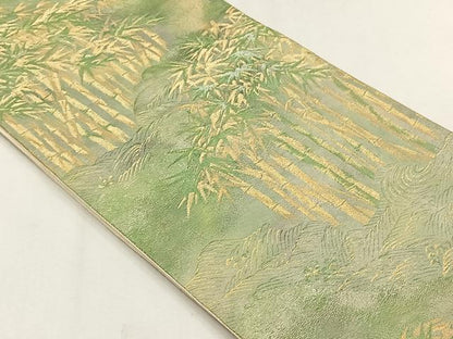 平和屋着物◎六通柄袋帯　ふくれ織　笹竹文　金銀糸　正絹　逸品　CABH7581yk
