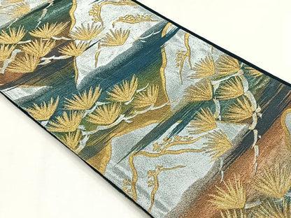 平和屋着物◎六通柄袋帯　枝松葉文　金銀糸　正絹　逸品　CABH7582yk