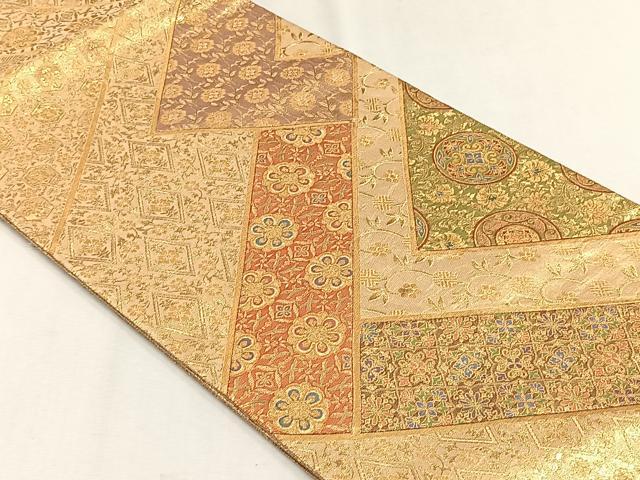 平和屋着物◎太鼓柄袋帯　切嵌　花唐草文　金糸　正絹　逸品　CABH7583yk