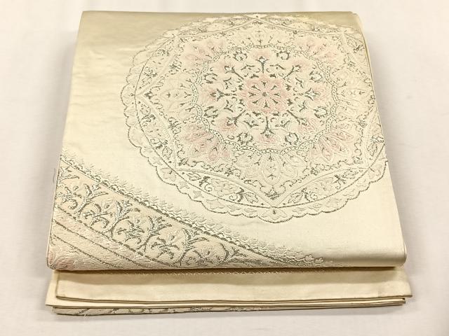 平和屋着物◎六通柄袋帯　唐織　正倉院花文　銀糸　正絹　逸品　CABH7585yk