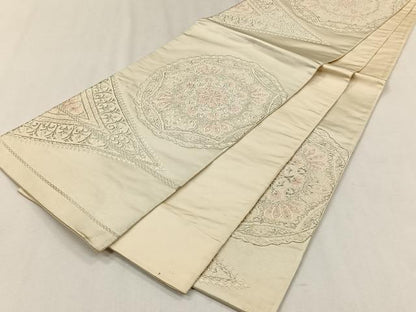 平和屋着物◎六通柄袋帯　唐織　正倉院花文　銀糸　正絹　逸品　CABH7585yk