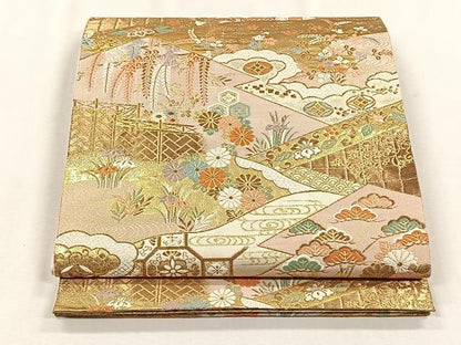 平和屋着物◎西陣　服部織物謹製　六通柄袋帯　唐織　吉祥花文　金糸　正絹　逸品　CABH7586yk