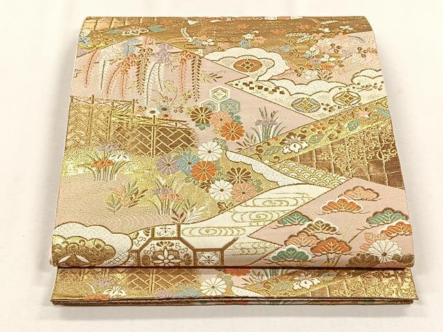 平和屋着物◎西陣　服部織物謹製　六通柄袋帯　唐織　吉祥花文　金糸　正絹　逸品　CABH7586yk