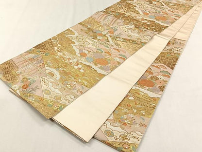 平和屋着物◎西陣　服部織物謹製　六通柄袋帯　唐織　吉祥花文　金糸　正絹　逸品　CABH7586yk