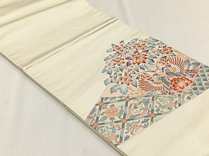 平和屋着物◎太鼓柄袋帯　向かい鳥花文　金銀糸　正絹　逸品　CABH7588yk