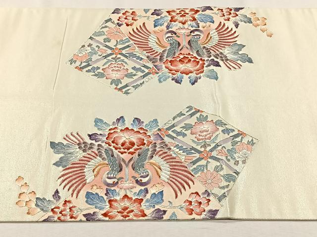 平和屋着物◎太鼓柄袋帯　向かい鳥花文　金銀糸　正絹　逸品　CABH7588yk