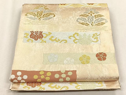 平和屋着物◎全通柄袋帯　草花文　金銀糸　正絹　逸品　CABH7592yk