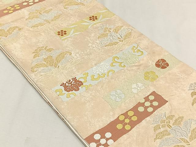 平和屋着物◎全通柄袋帯　草花文　金銀糸　正絹　逸品　CABH7592yk