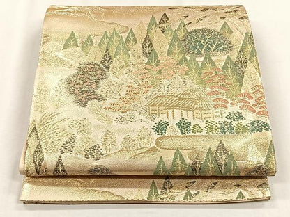 平和屋着物◎六通柄袋帯　風景草木文　金糸　正絹　逸品　CABH7593yk