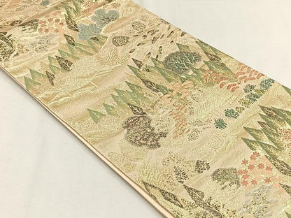 平和屋着物◎六通柄袋帯　風景草木文　金糸　正絹　逸品　CABH7593yk