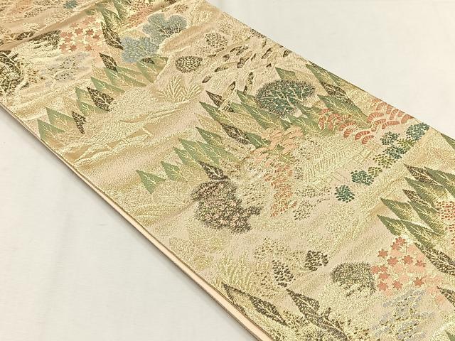 平和屋着物◎六通柄袋帯　風景草木文　金糸　正絹　逸品　CABH7593yk
