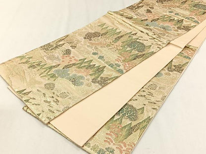 平和屋着物◎六通柄袋帯　風景草木文　金糸　正絹　逸品　CABH7593yk