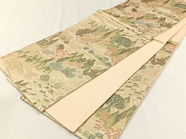 平和屋着物◎六通柄袋帯　風景草木文　金糸　正絹　逸品　CABH7593yk