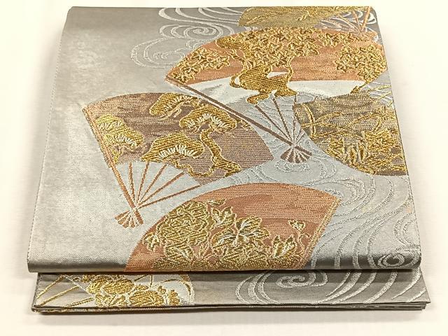 平和屋着物◎六通柄袋帯　琳派流水扇文　金銀糸　引箔　正絹　逸品　CABH7594yk