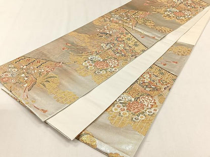平和屋着物◎六通柄袋帯　瑞鳳几帳文　金糸　引箔　正絹　逸品　CABH7597yk